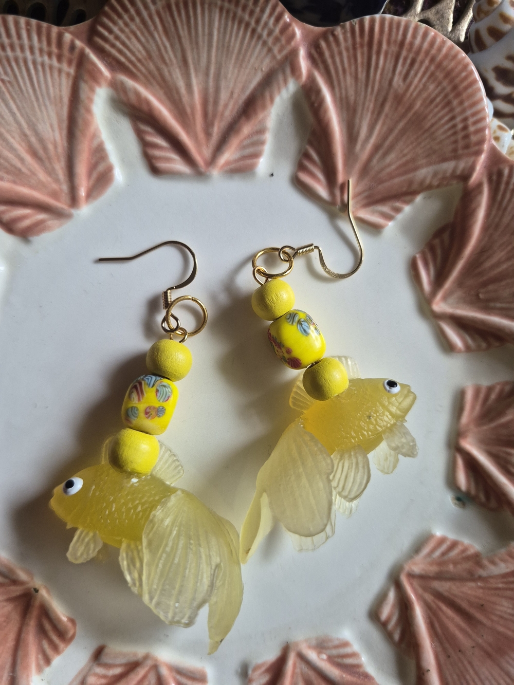 Handmade Yellow Goldfish Drop Earrings - Playful Yellow Fish Design